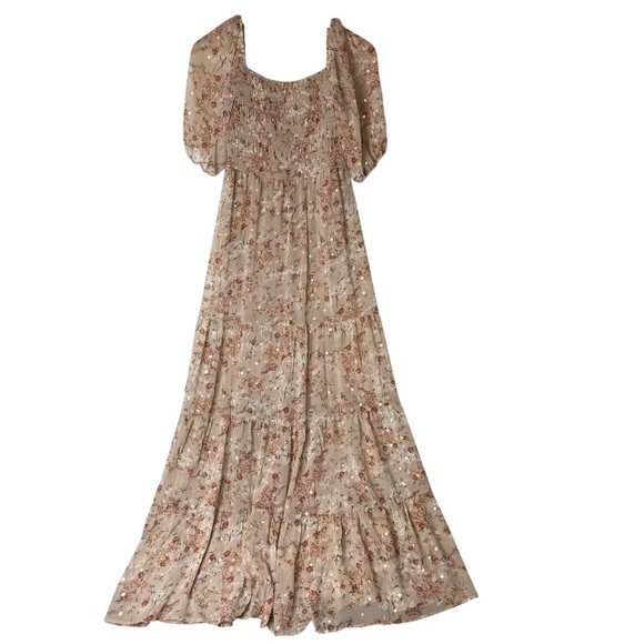 Audrey Parks For Francesca's Smocked Dress M Puff Sleeve Cottage Romantic Floral - Picture 4 of 9